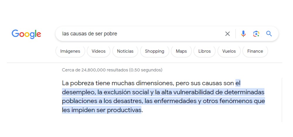resultado de Google para las causas de ser pobre
